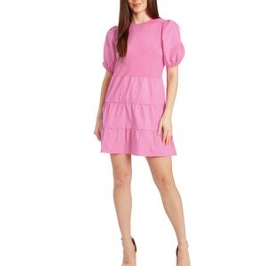 Taylor Tillman Carlie Bubblegum Pink Ruffled Tiered Puff Sleeve Mini Dress XS